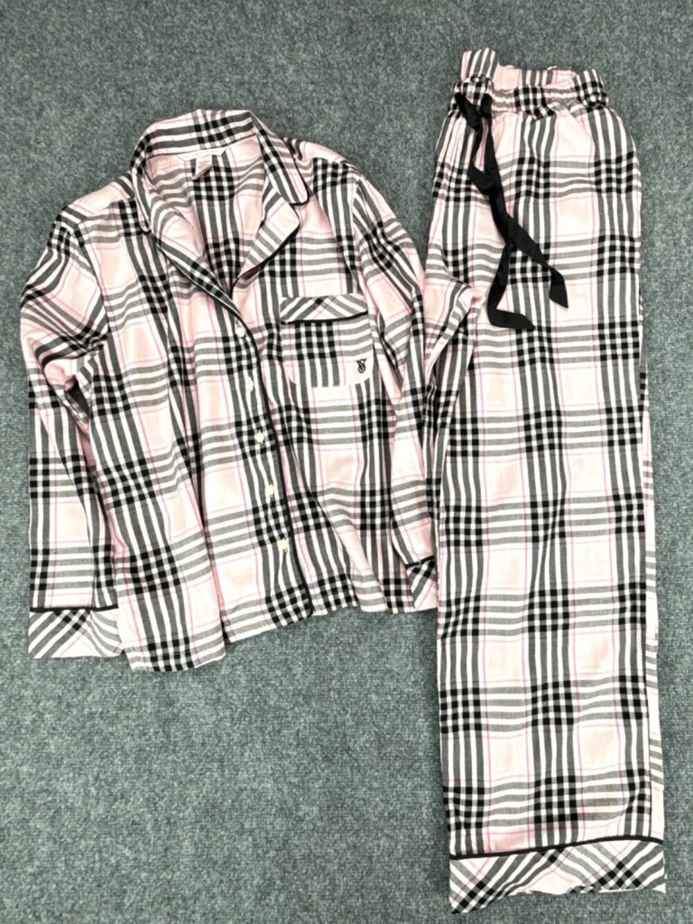 Victoria's Secret Plaid Pajama Set Pink Black Gray Size S/P Modal Cotton